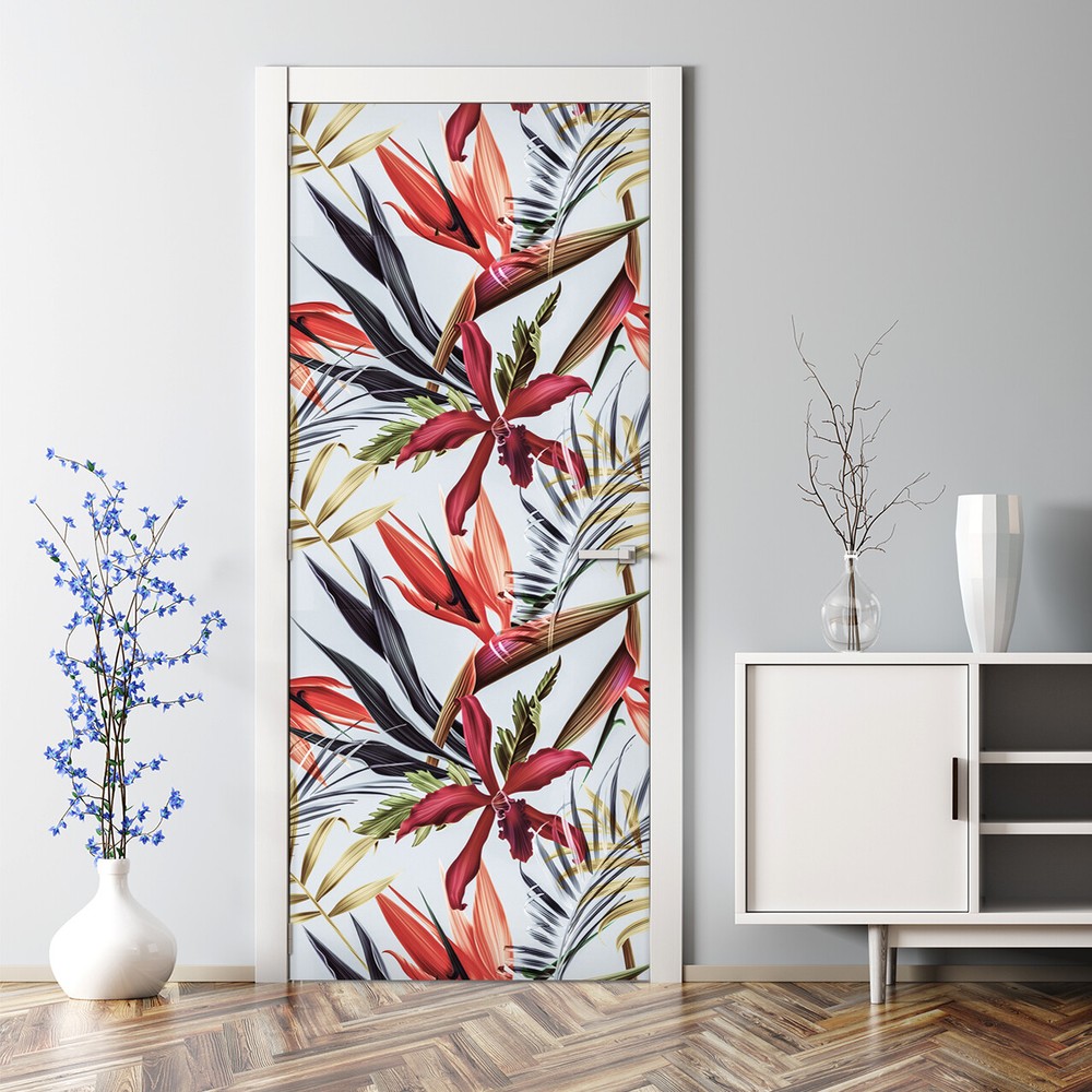 Self-adhesive bubble-free plant and leaf door decal for home decor