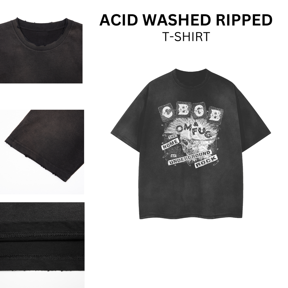 Vintage Acid Washed Ripped Rock Band T-Shirt Unisex Distressed Style 103556