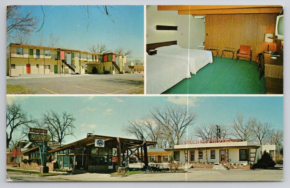 Vintage KEAPHEY'S MOTEL Postcard Buffalo Wyoming AAA Mid-Century Modern Room
