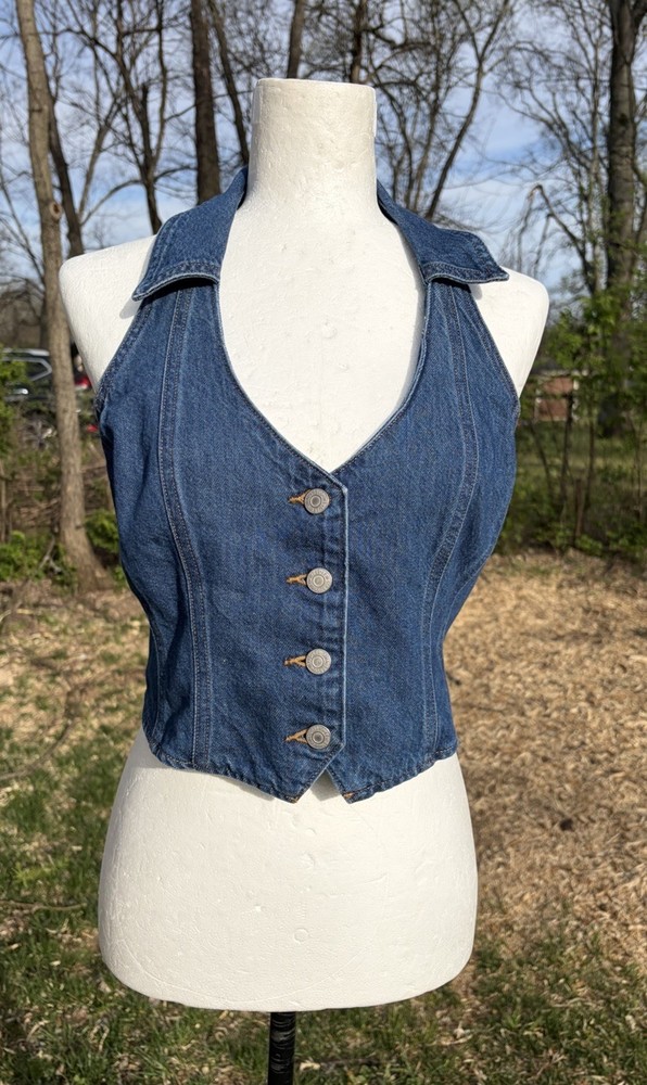 Levi’s BRIA DENIM HALTER TOP  Size Large Corset Halter Western Festival Indie