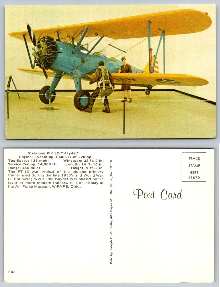 Stearman PT-13D Kaydet Biplane Air Force Museum Ohio Postcard Vintage