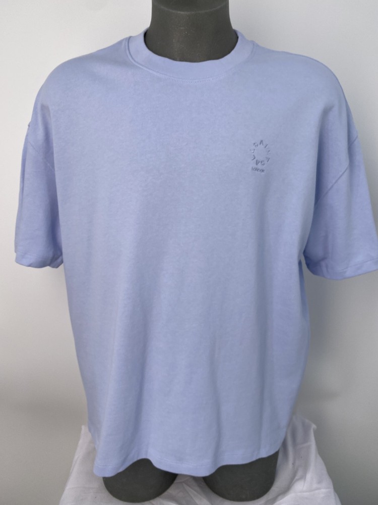 AllSaints Mens T-Shirt Villa Blue Size XL Haven Embroidered Logo Oversized