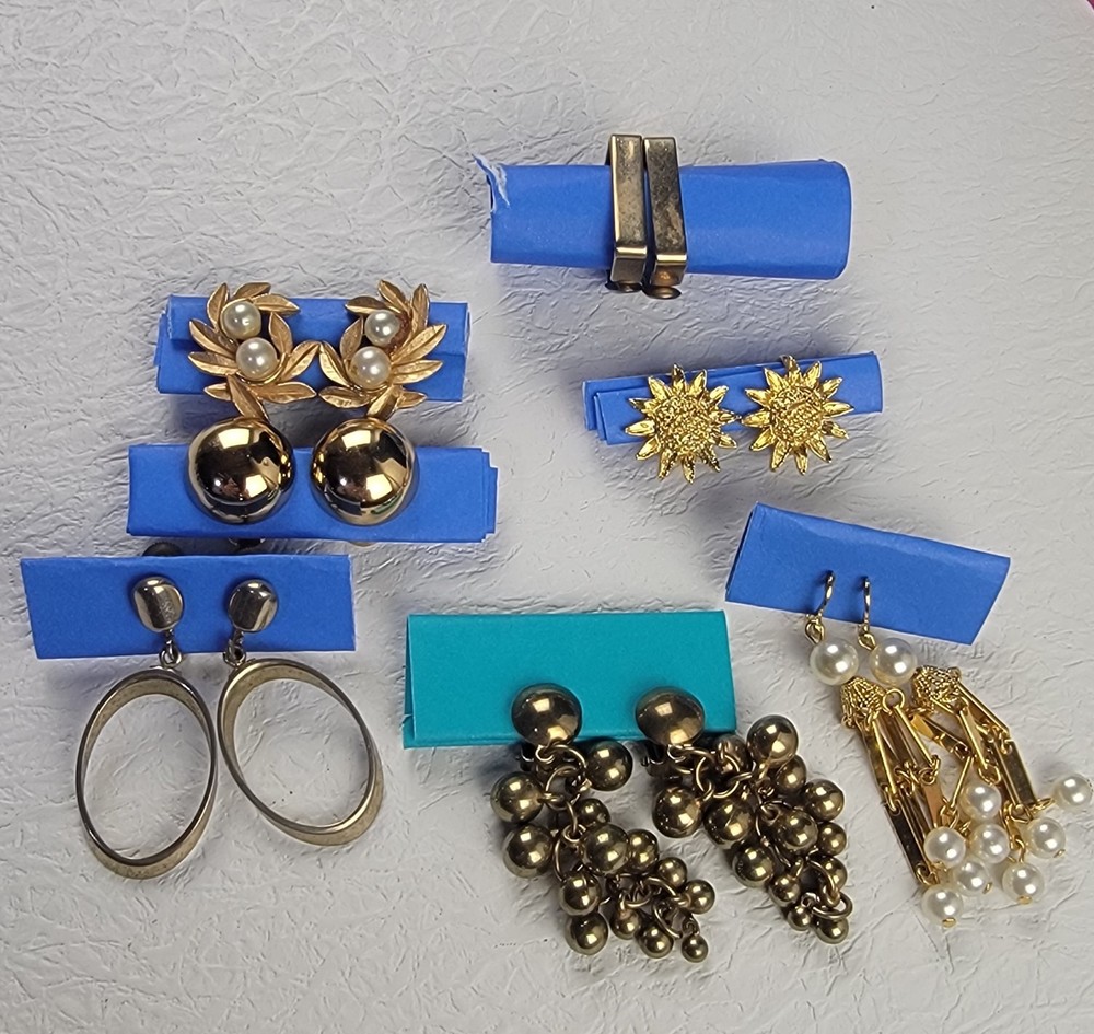 Vintage Clip On Earrings Lot Gold Tone Monet Signed + Mixed Styles 7 Pair