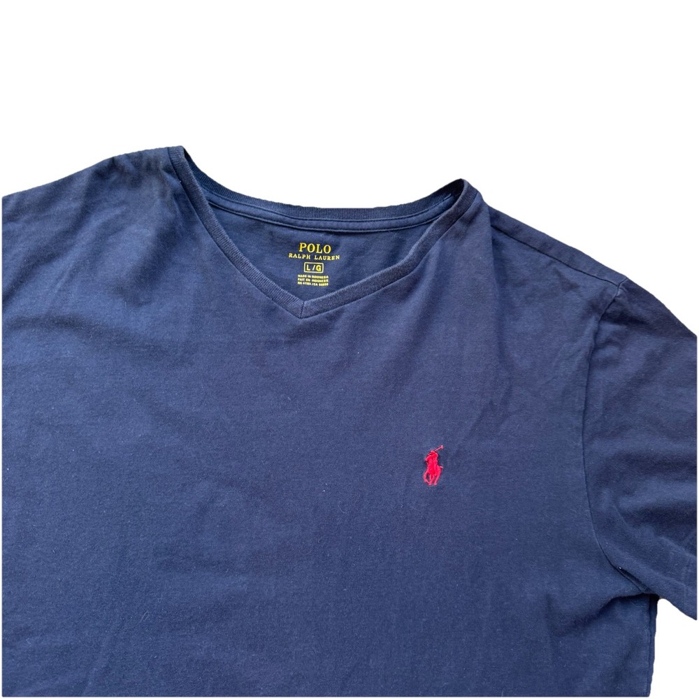 Polo Ralph Lauren T-Shirt Size Large Blue Crew Neck Mens Red Logo