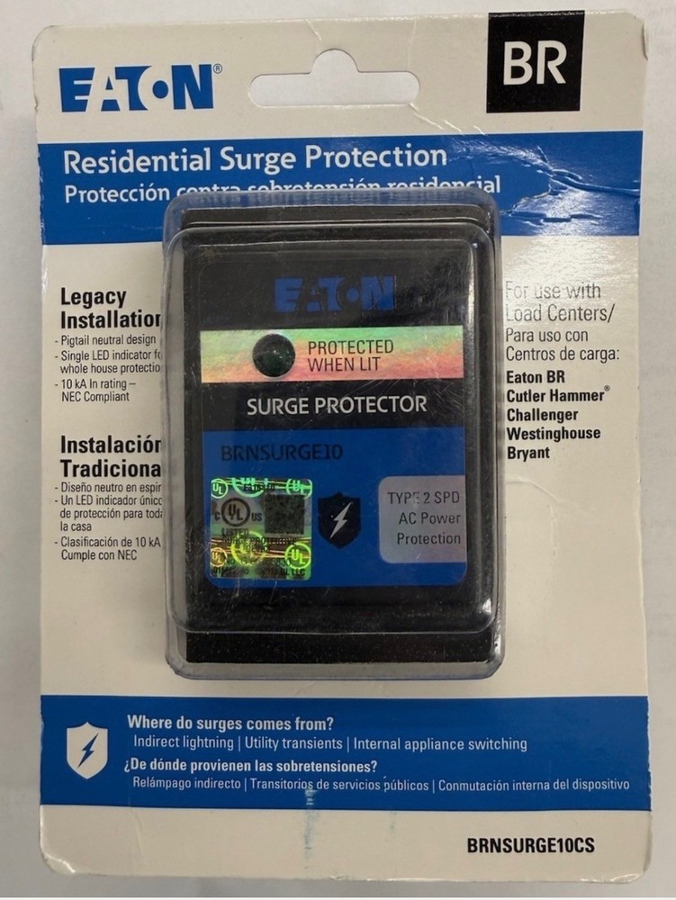 Eaton BRNSURGE10CS 20kA BR 2-Pole Pigtail Neutral Whole Home Surge Protection