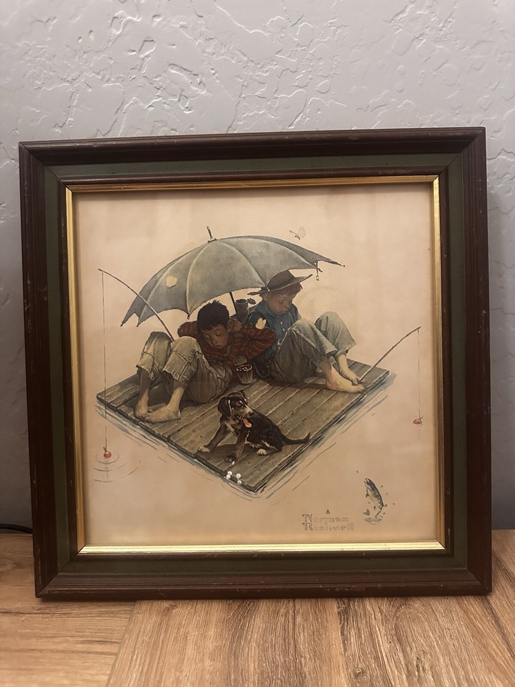 vintage NORMAN ROCKWELL Fisherman's Paradise Tom Sawyer Huckleberry Fin Print!!!