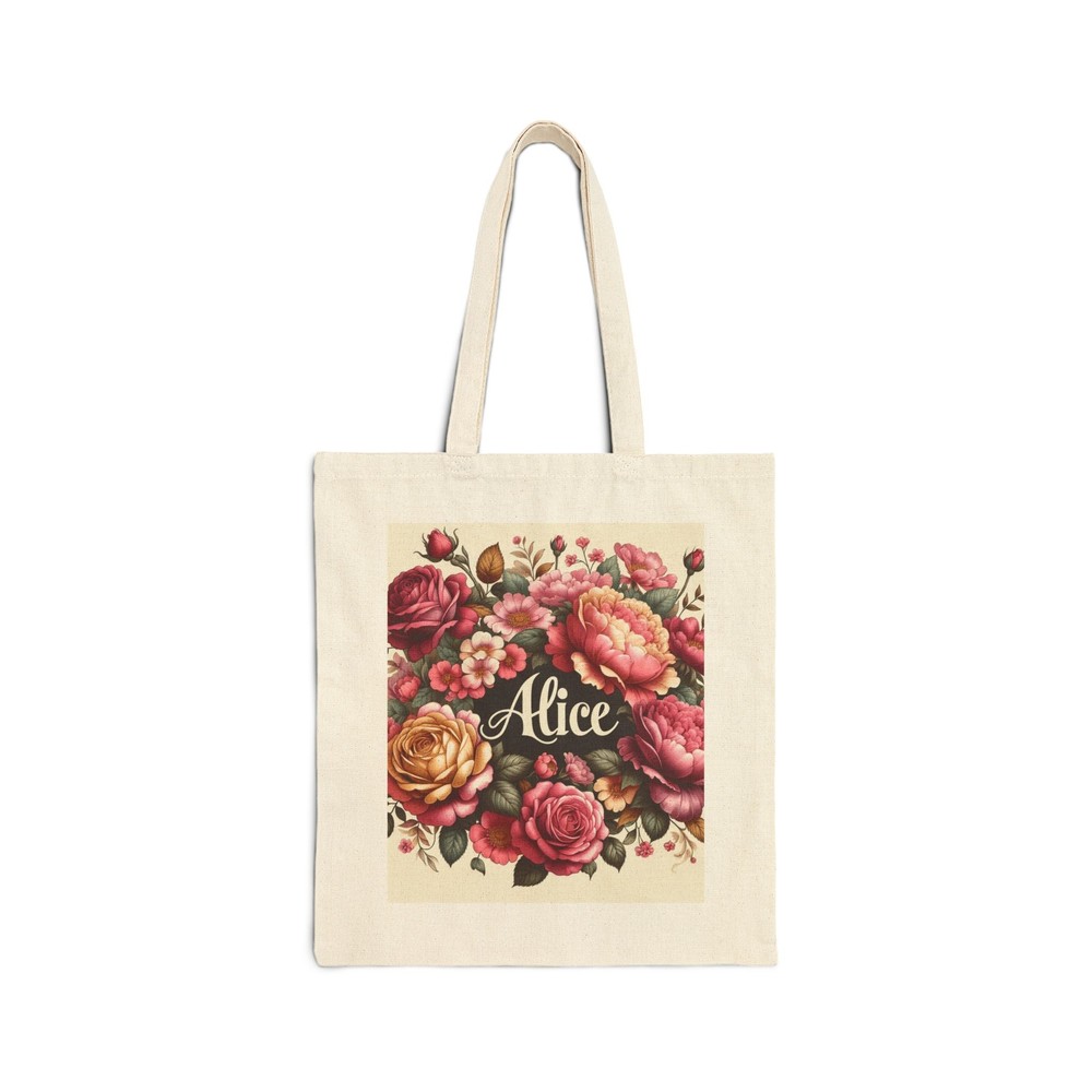 Cotton Canvas Tote Bag Personalized ALICE Roses and Peonies Design 2, Gift