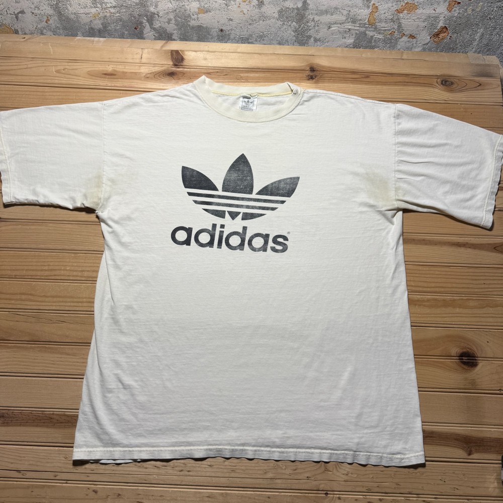 Vintage 80s Adidas Trefoil Center Logo Short Sleeve Double Sided Shirt Size XXL