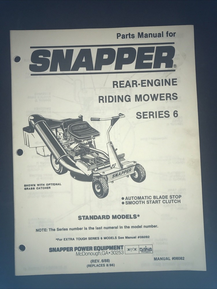 Snapper Series 6 Riding Mower Parts Manual