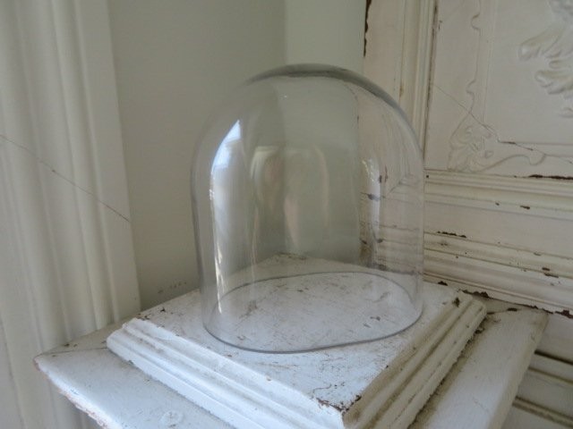 FABULOUS Small Oval Vintage GLASS DOME Cloche for Display Thick Clear Glass