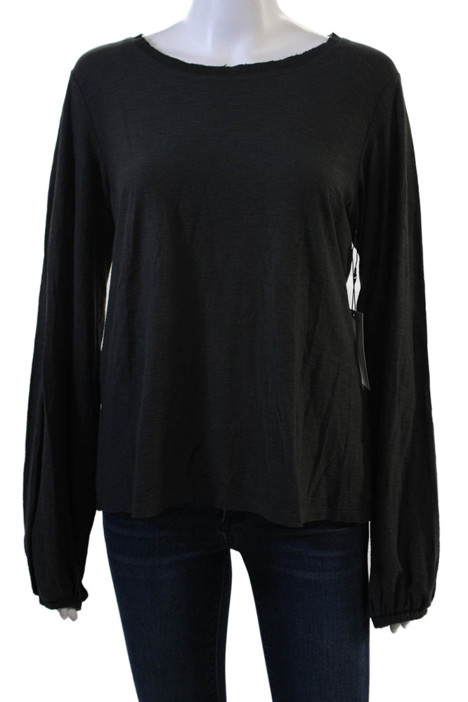Nation LTD Women Basic Tee Black Pima Cotton Round Neck Long Sleeve Size LFree Shipping in US $100+ Orders | $6.95 Orders Below