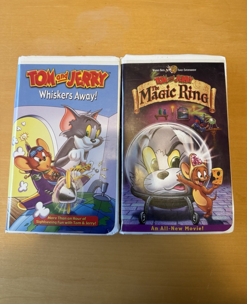 Lot Of 2 Tom and Jerry The Magic Ring, Whiskers Away Clam Shell VHS