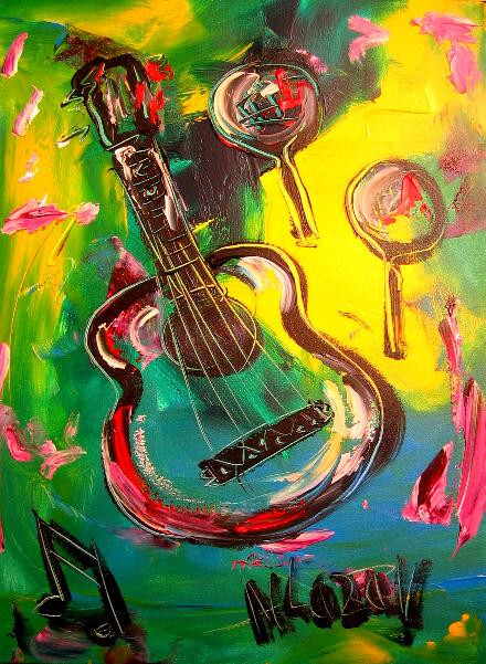 GUITAR  Original Oil PAINTING    Abstract Modern CANVAS   ERGHUHg9789RE4
