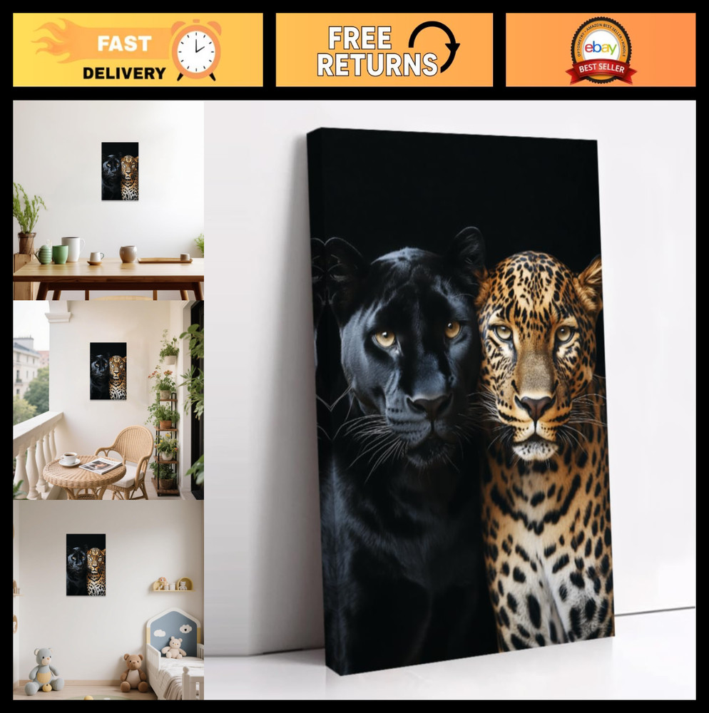 Leopard Canvas Wall Art - Big Cats Wildlife Painting, Jungle Animal Decor 12