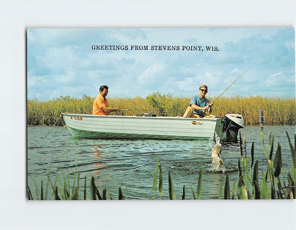 Postcard Fishing Scene Greetings from Stevens Point Wisconsin USA