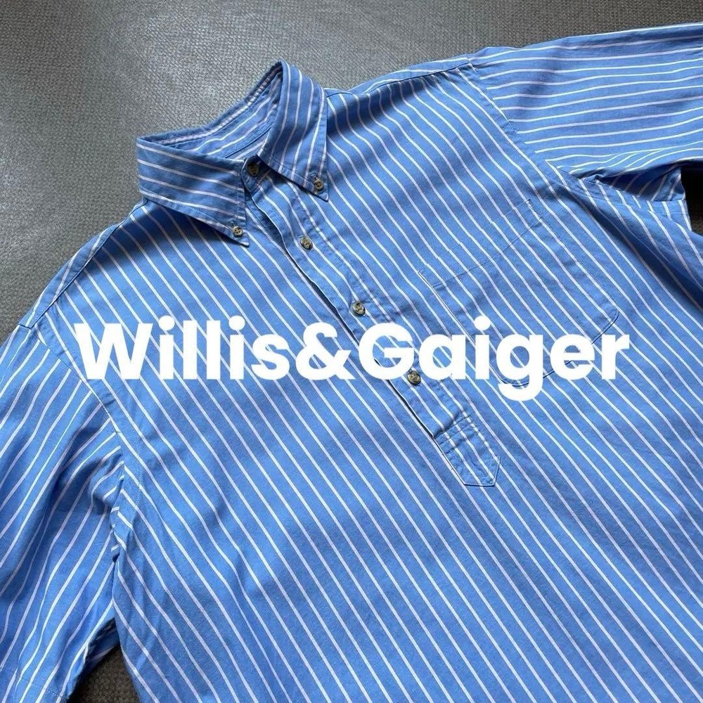 Willis & Geiger Blue Stripe Button-Down Pullover Shirt L Vintage