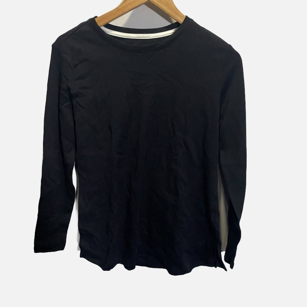 Isaac Mizrahi Live Essentials Black Long Sleeve Crew Neck Top Womens XS