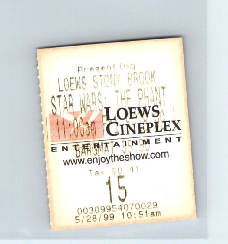 STAR WARS: THE PHANTOM MENACE Movie Ticket Stub 5/28/99 T2