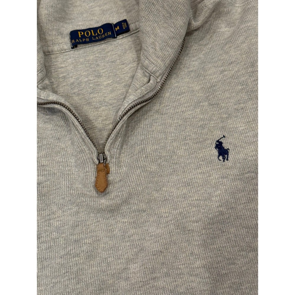 Polo Ralph Lauren Mens Quarter Zip Pullover Sweater Heather Grey Ribbed Knit M