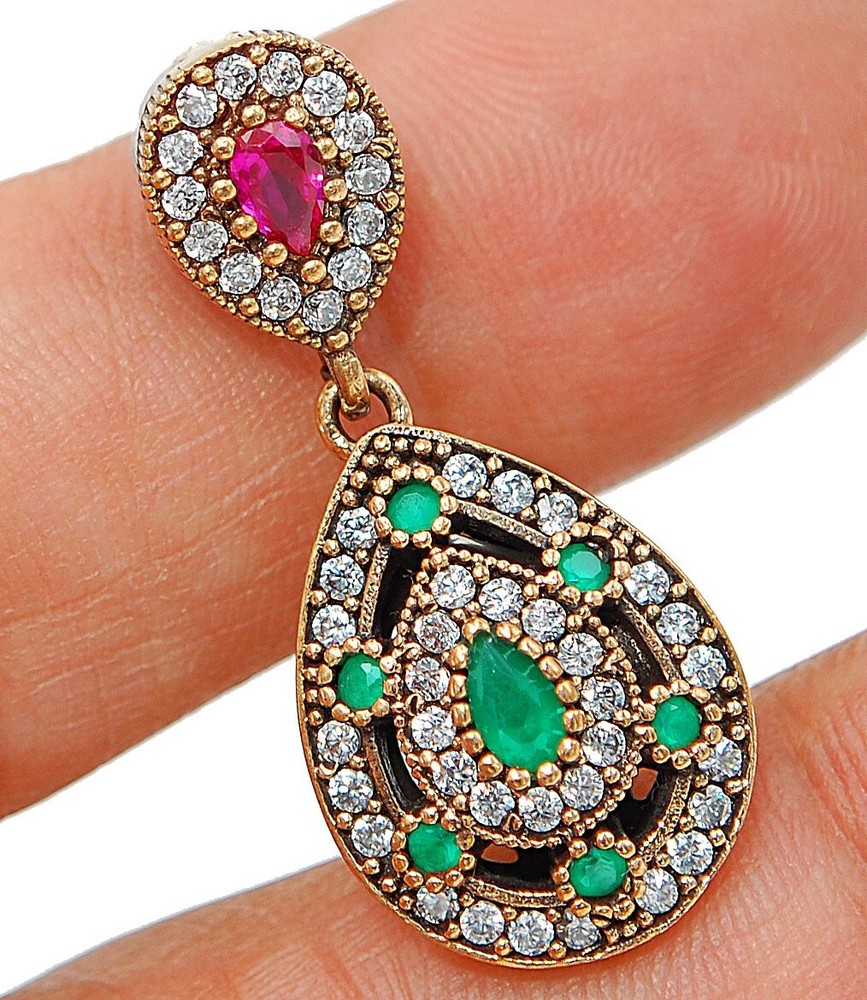 Ottoman Empire Style 2CT Emerald 925 Sterling Silver Pendant S2-9  