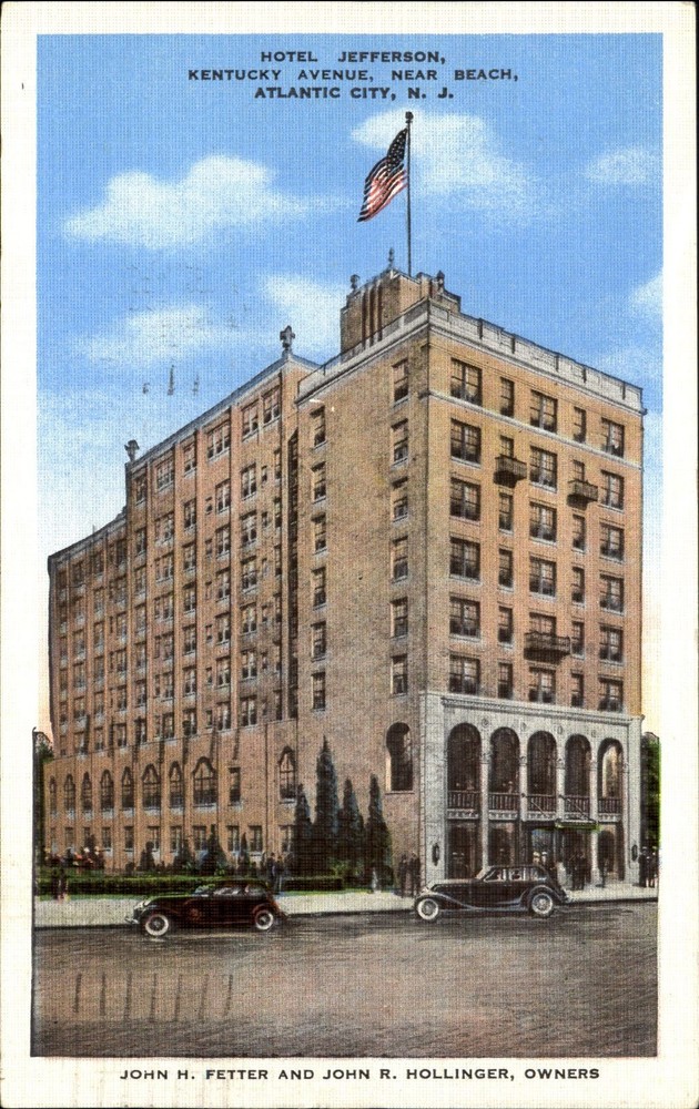 Hotel Jefferson Atlantic City New Jersey NJ ~ mailed 1938