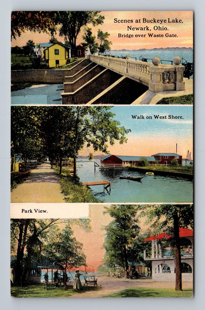 Newark OH-Ohio, Scenes At Buckeye Lake West Shore Park View Vintage Postcard PC
