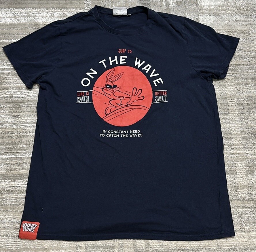 Looney Tunes Mens XXL On The Wave Bugs Bunny Navy Blue Tee