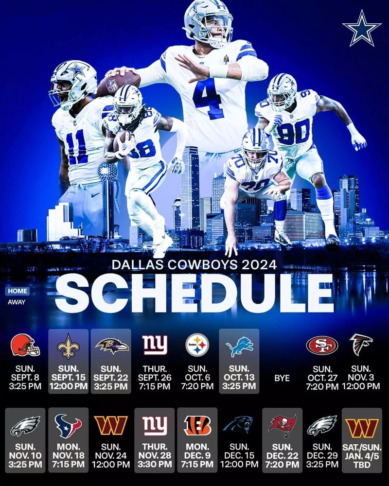 Dallas Cowboys 2024 Season Schedule NFL Print Poster