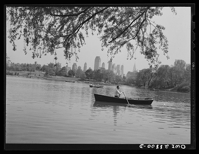 Photo:New York City New York 1943 Central Park Lake Rowboat Skyline