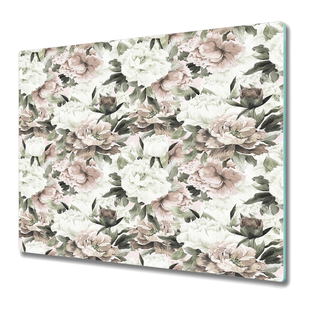 Glass Worktop Saver Kitchen Light Peony Floral Pastel Pale Peonies 60x52