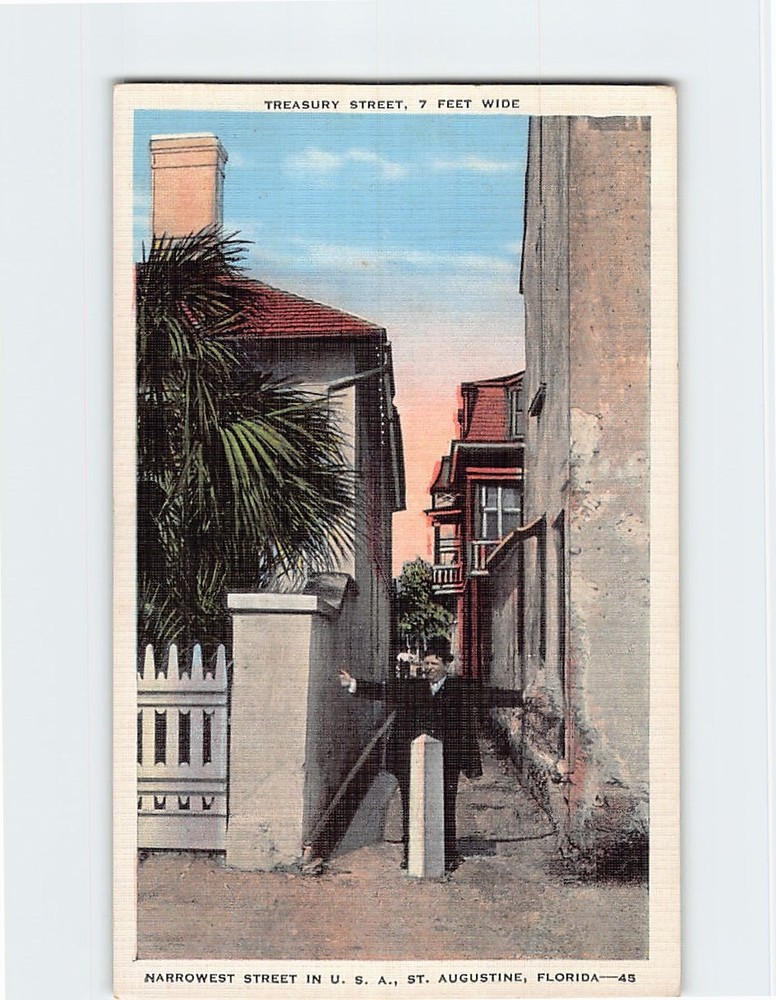 Postcard Treasury Street Narrowest Saint St. Augustine Florida USA America