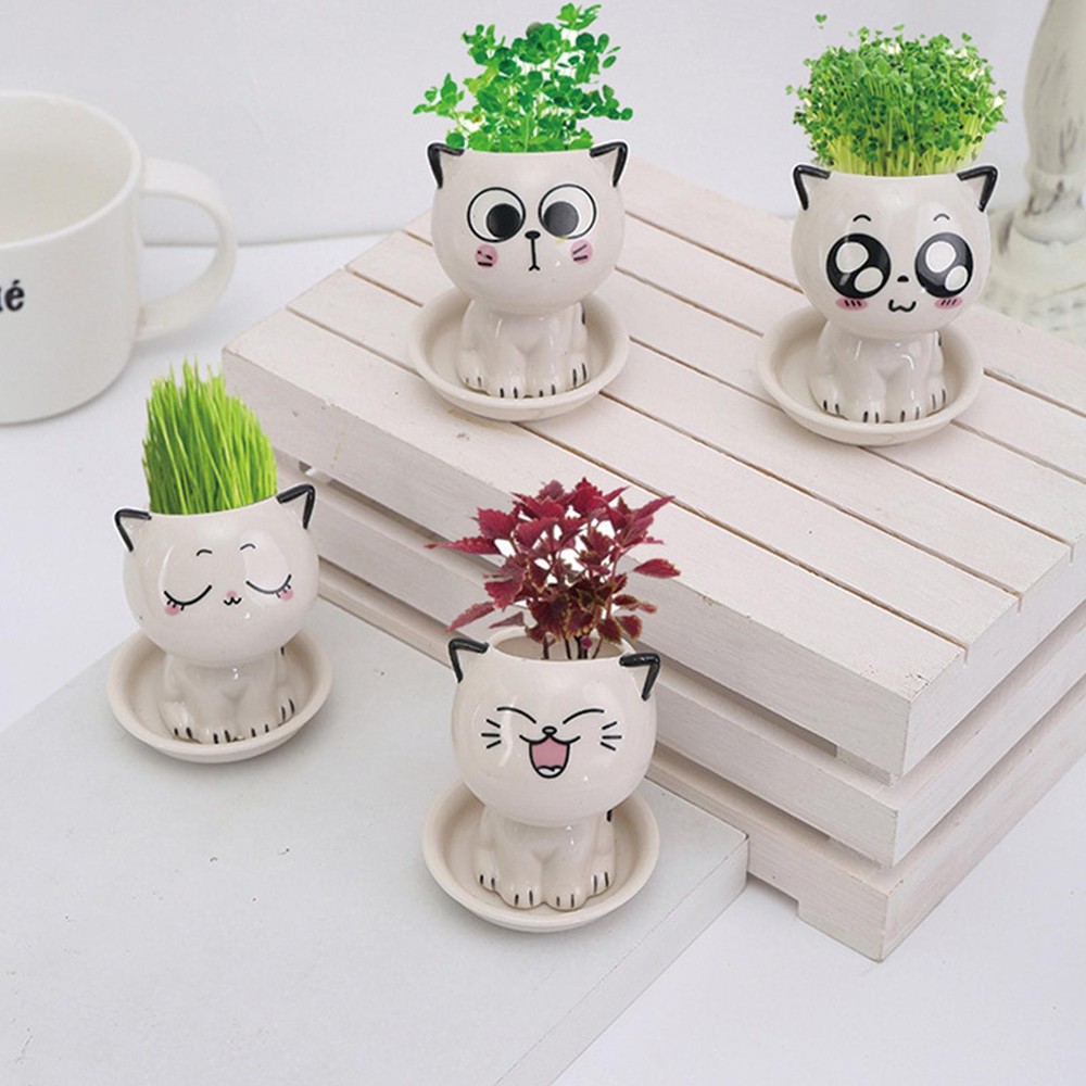 Cat Planter Ceramic Cat Garden Figurine Cute Plant Pot Holder Garden Ornament
