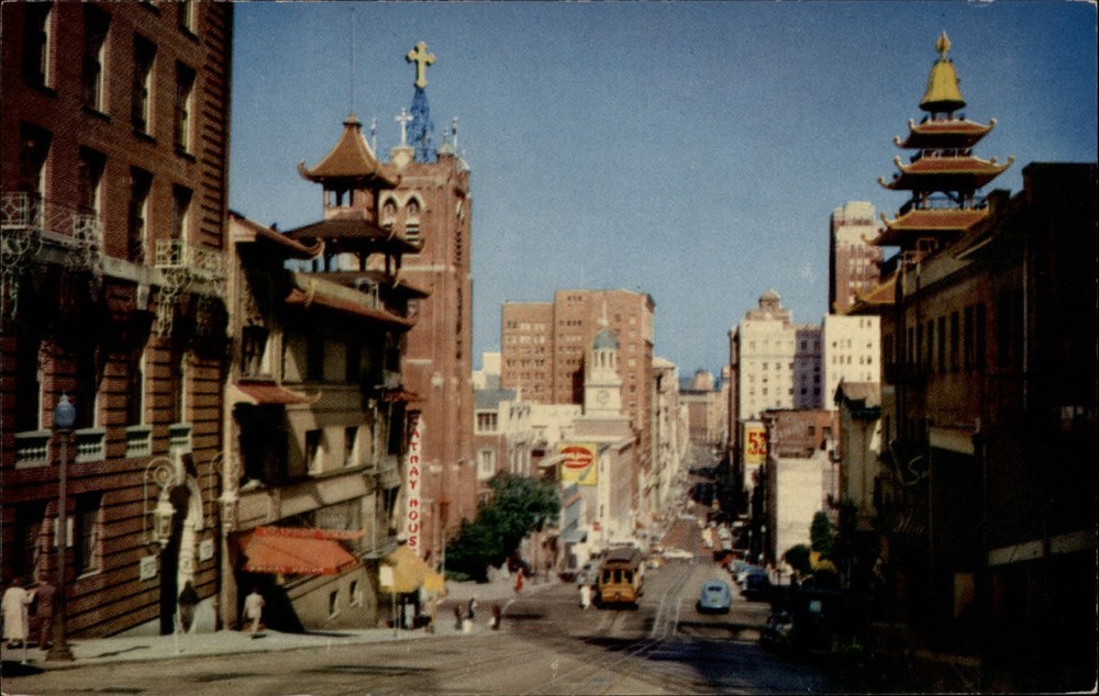 San Francisco California Chinatown Cable Car VW Bug cross vintage postcard