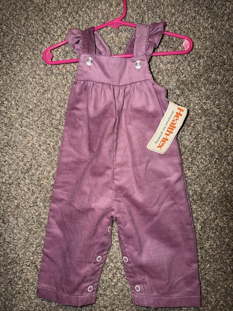 Vintage Health-tex Purple Corduroy Overall 6M Ruffle Strap Button Closure