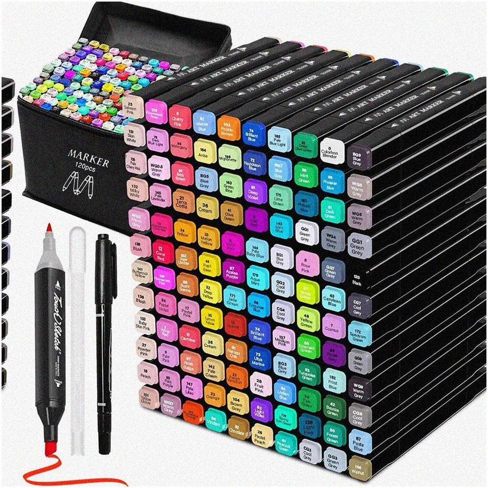 Rainbow Artistry: 120 Dual Tip Alcohol Markers - Vibrant Se