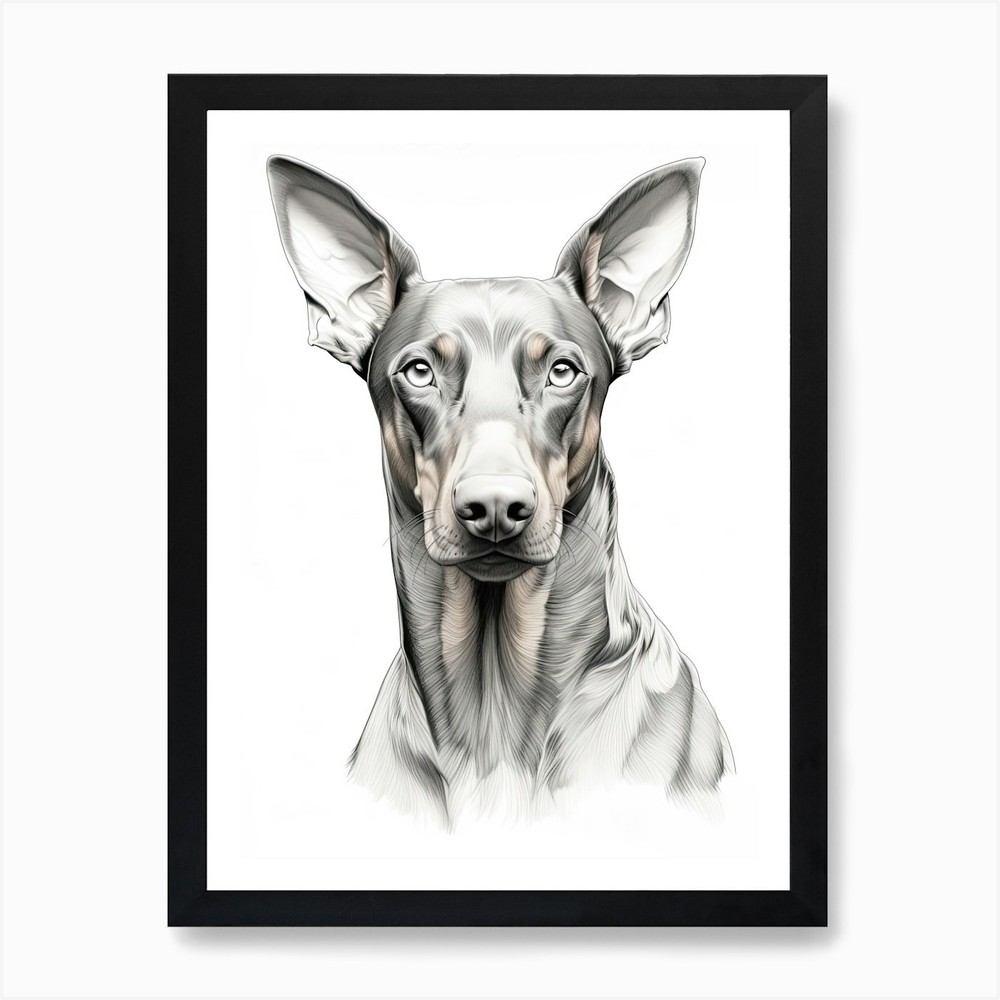 Doberman Pinscher Line Drawing Framed Wall Art Canvas Print Poster