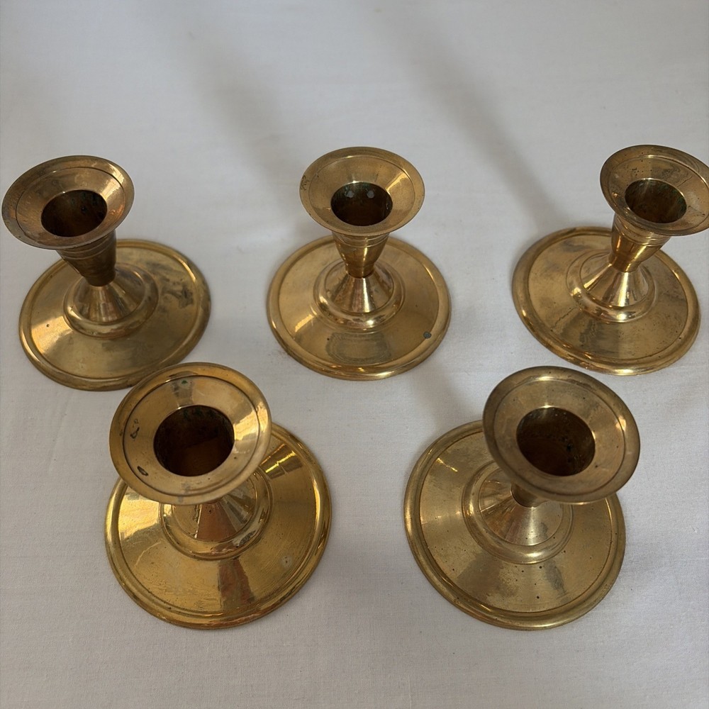 Vintage Solid Brass Candlestick Holder - 3” Tall set of 5 Handmade In India