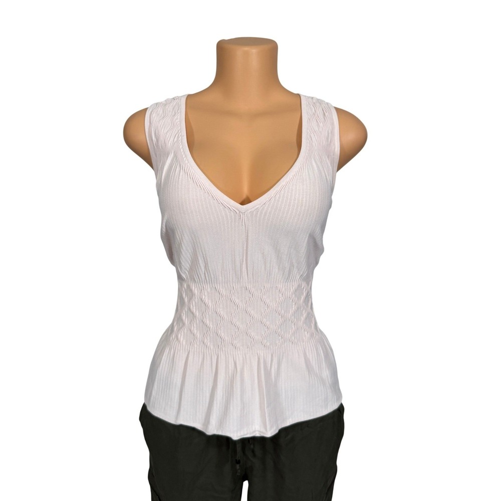White House Black Market Pink Sleeveless V-Neck Smocked Knit Top Small