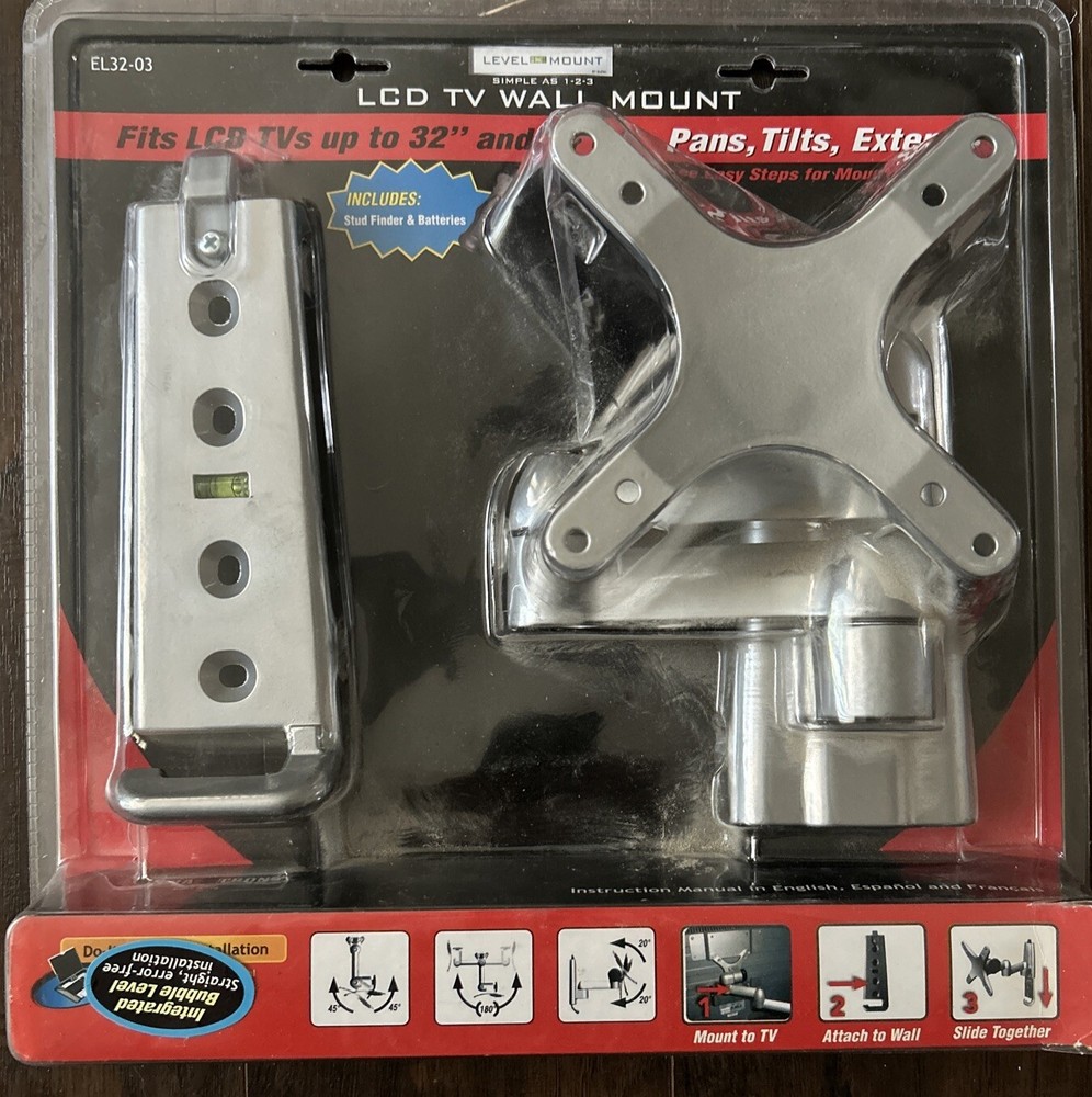 Level Mount LCD TV Wall Mount Fits LCDs Up To 32” 85 lb Pans, Tilts, Extends