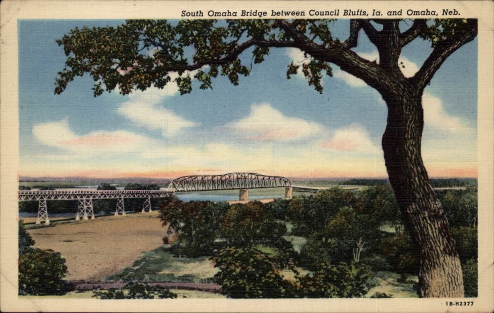 South Omaha Bridge between Council Bluffs Iowa and Omaha Nebraska ~ 1940s