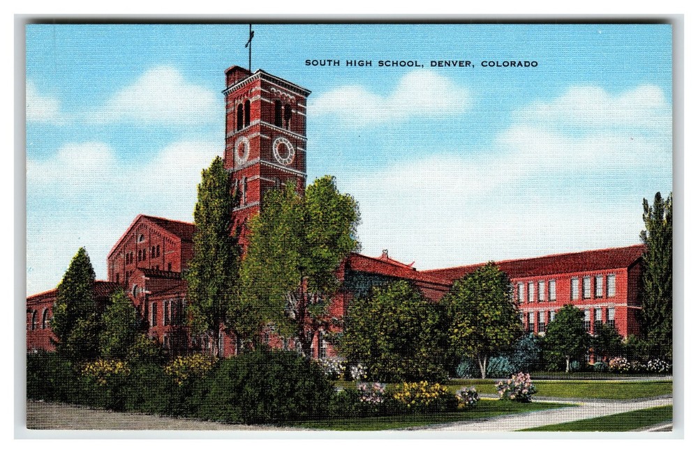 Vintage Linen Postcard South High School Denver Colorado 1930s