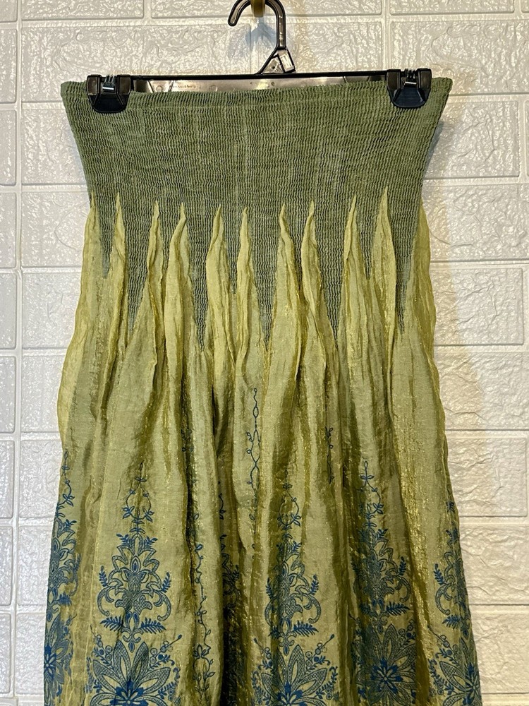 Lapis Dress One Size Green Blue Flowers Sleeveless Anthropology