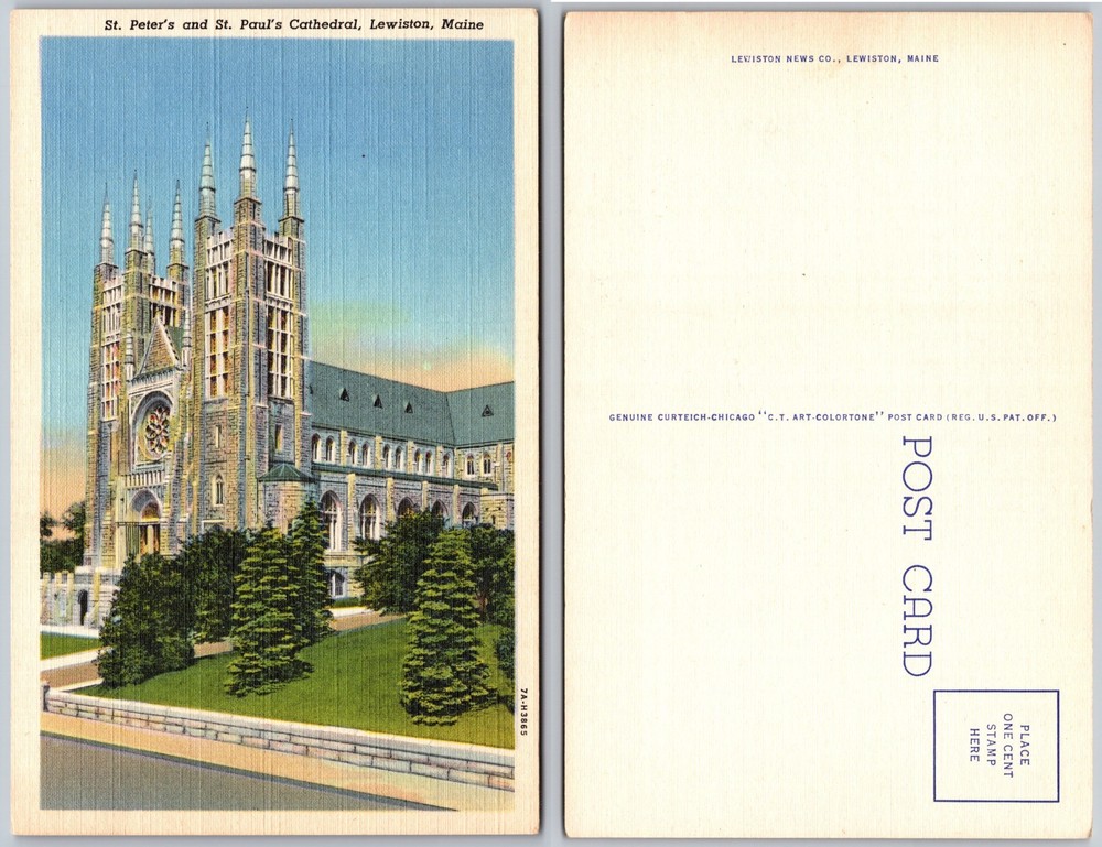 St Peters St Pauls Cathedral Lewiston Maine Gothic Spires Postcard