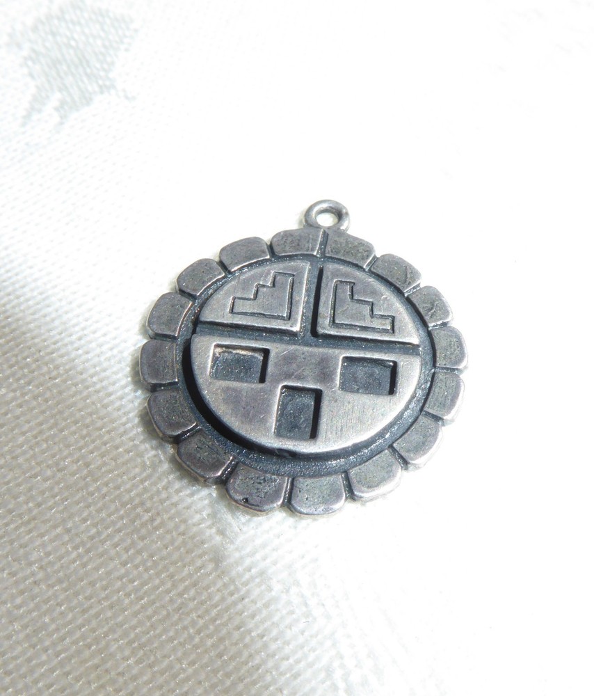 Vintage Sterling Silver Signed Inka Geometric Chakana Charm Pendant