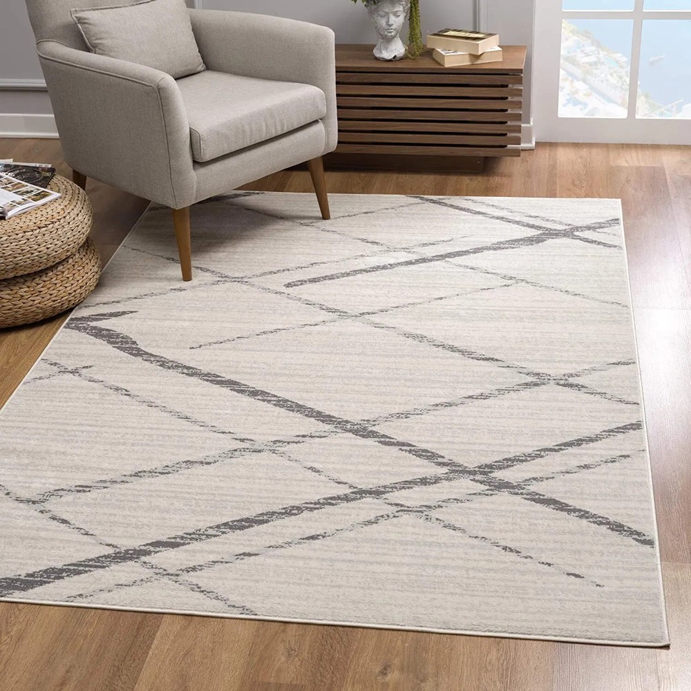 4' X 6' Gray and Ivory Geometric Area Rug