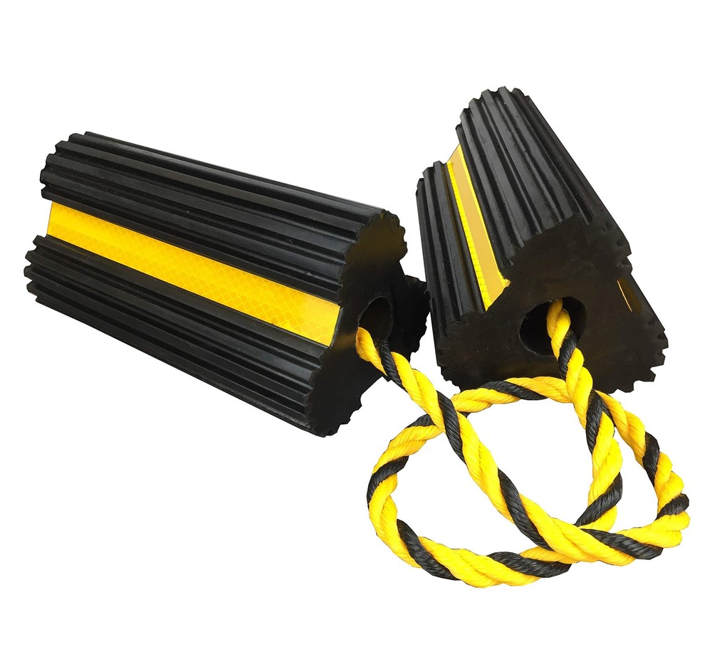 Heavy Duty Rubber Dual Wheel Chocks, RV Non Slip Wheel Stoppers with Nylon Ro...