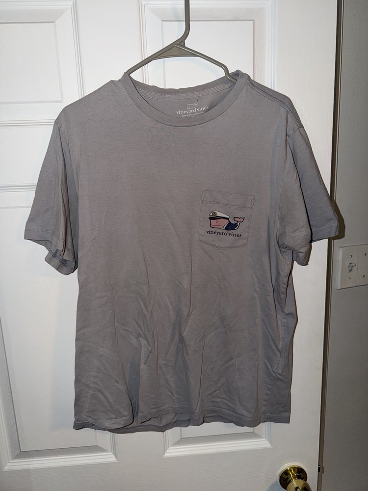 Vineyard Vines Whale Logo Gray Men's Pocket Cotton Short Sleeve T-Shirt Size M