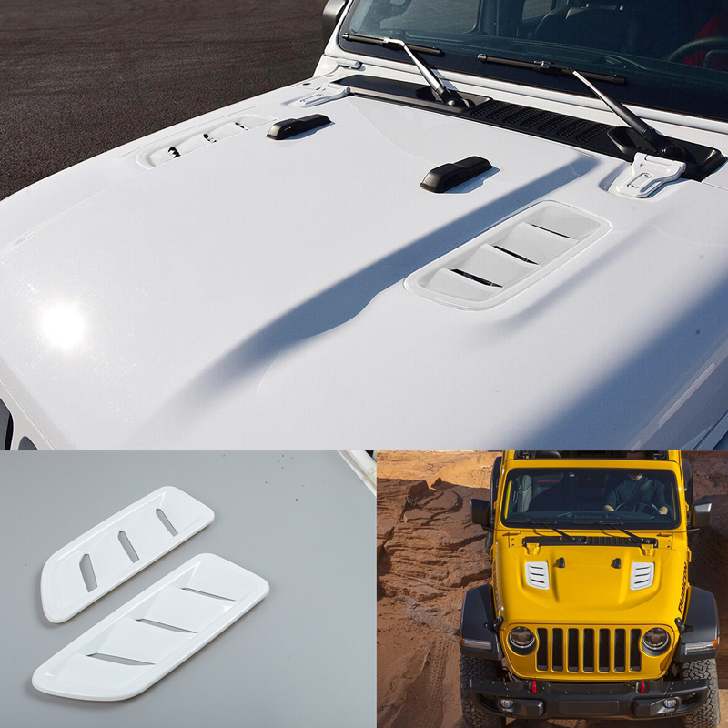 Fit For Jeep Wrangler JL 2018-23 Forged Hood Vent Cover Trim Frame 2X white ABS