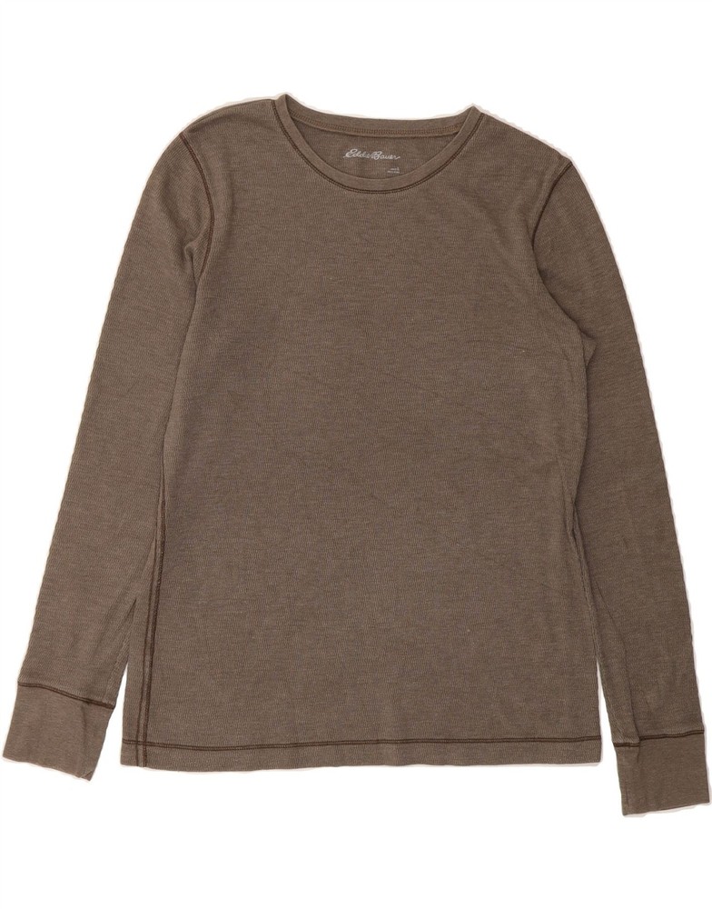 EDDIE BAUER Womens Top Long Sleeve UK 16 Large Brown Cotton BR08
