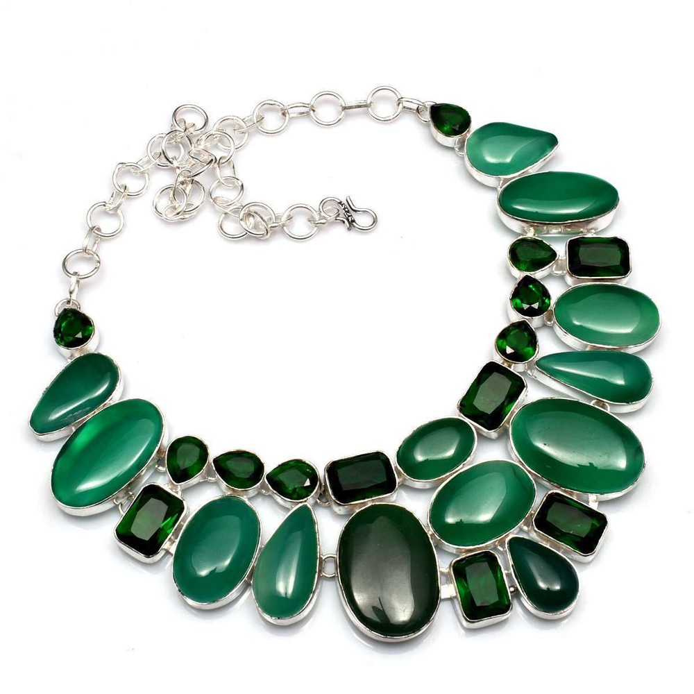Handmade Green Onyx and Green Quartz Statement Necklace 103g LV-903